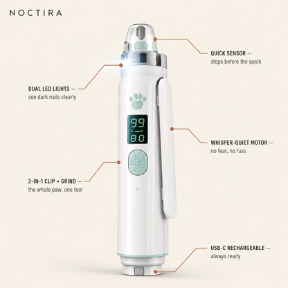 Noctira 2-in-1 Dog & Cat Nail Clipper + Grinder — Quick-Sensor Trimmer for Senior & Anxious Pets