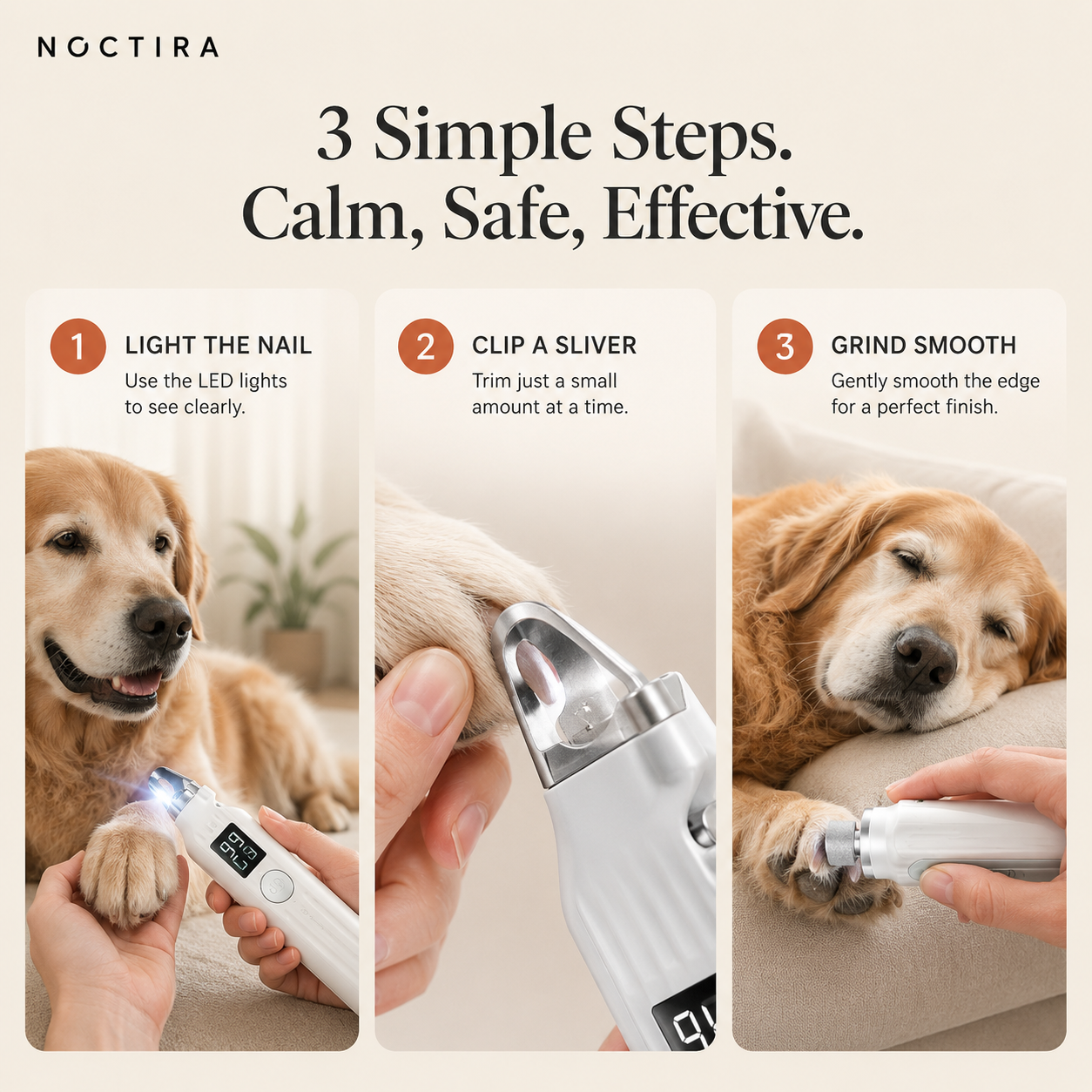 Noctira 2-in-1 Dog & Cat Nail Clipper + Grinder — Quick-Sensor Trimmer for Senior & Anxious Pets