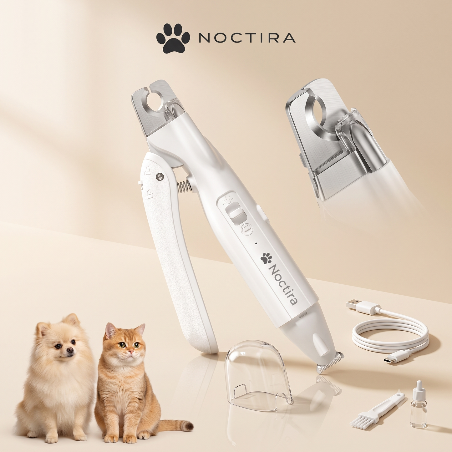 Noctira 2-in-1 Pet Nail Clipper & Paw Trimmer — Quiet Grooming Kit for Small Dogs & Cats